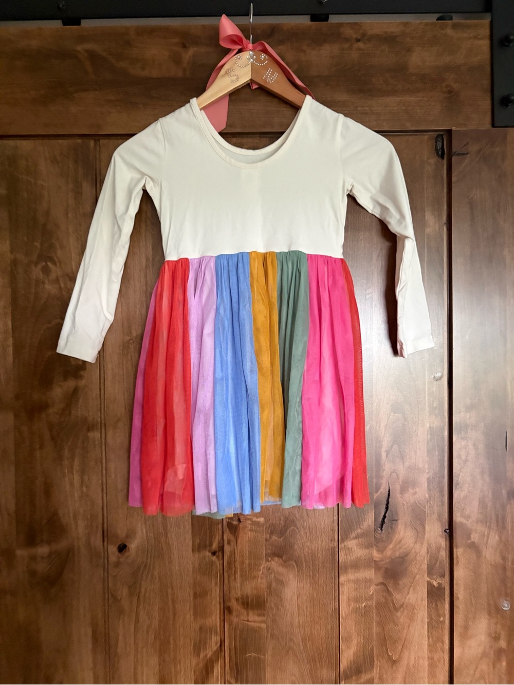Hanna Andersson Ivory Top with Rainbow Tulle Skirt